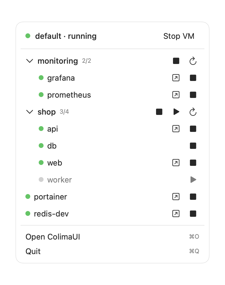 The menu bar popover