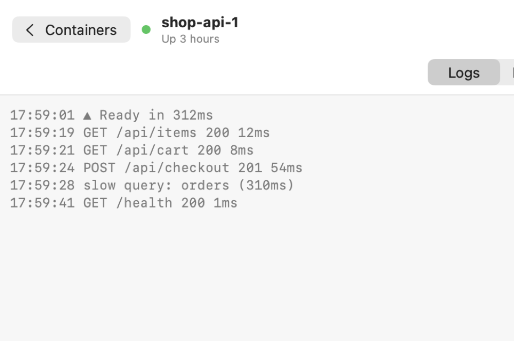 Live container logs